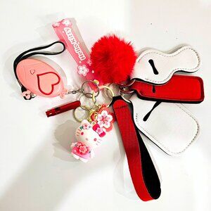 Sanrio Hello Kitty Safety Keychain Set Red & White Charms Safety Alarm, Whistle
